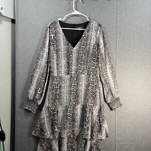 Sam Edelman Snakeskin Tiered Ruffle Midi Dress Grey Multi Size Large
